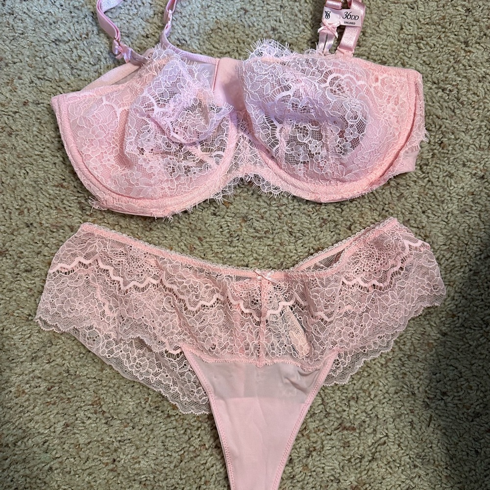 Pink Victoria’s Secret never worn, tags on, bra and thong set